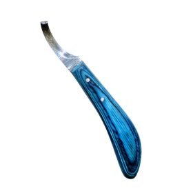 Left Hand Damascus Steel Hoof Knife with Blue Handle - AQN-FHLK004