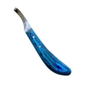 Right Hand Damascus Steel Hoof Knife with Blue Handle - AQN-FHLK003