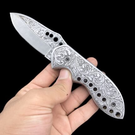 Hand Engraved Pocket Knife | D2 tool Steel